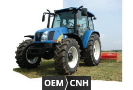 Tractor image indicating that genuine replacement parts are available for Ford/New Holland, John Deere and Case IH machinery, 